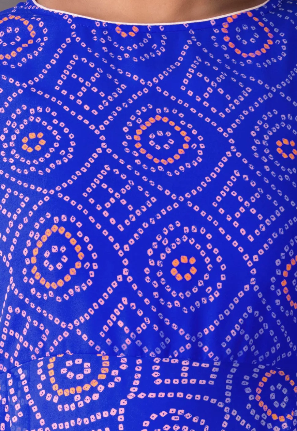 Bandhej Printed Georgette Asymmetric A Line Suit in Royal Blue
