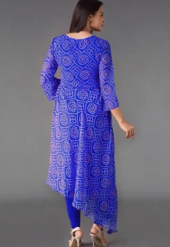 Bandhej Printed Georgette Asymmetric A Line Suit in Royal Blue