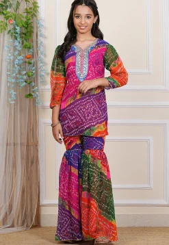 Bandhej Printed Georgette Kurti Set in Multicolor