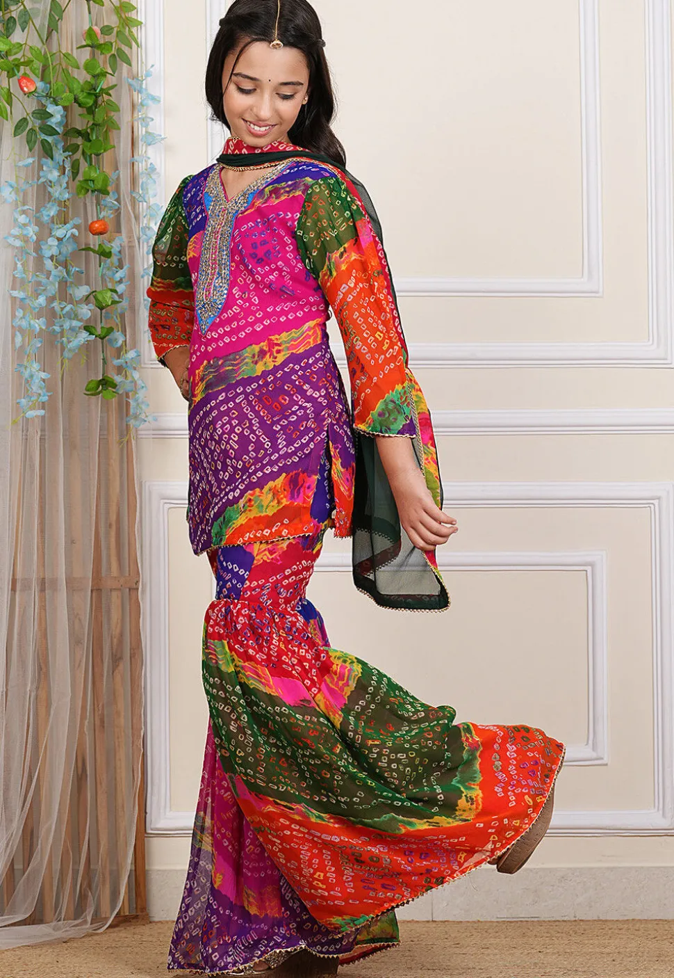 Bandhej Printed Georgette Pakistani Suit in Multicolor