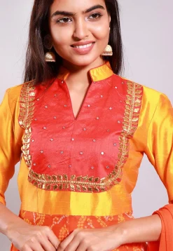Bandhej Printed Georgette Abaya Style Suit in Orange