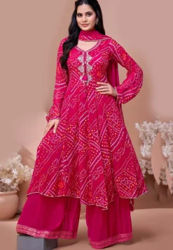 Bandhej Printed Georgette A Line Suit in Pink