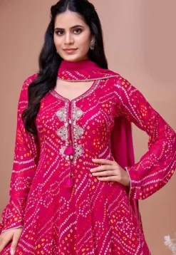 Bandhej Printed Georgette A Line Suit in Pink