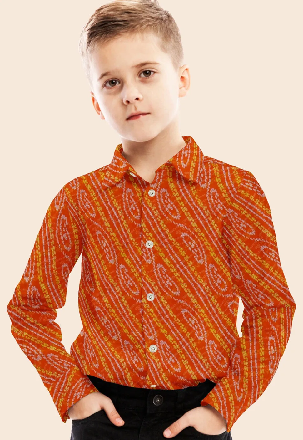 Bandhej Printed Georgette Shirt in Orange