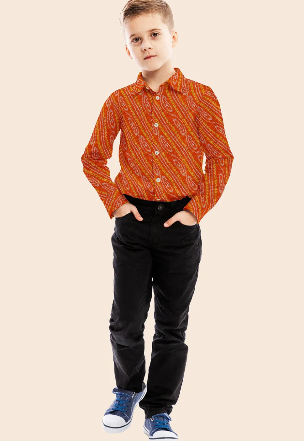 Bandhej Printed Georgette Shirt in Orange