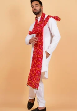 Bandhej Printed  Georgette Mens Dupatta in Red