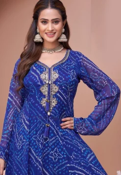 Bandhej Printed Georgette A Line Suit in Royal Blue