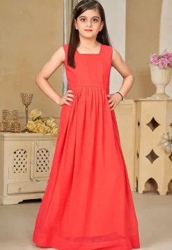Bandhej Printed Georgette Gown in Red