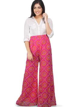 Bandhej Printed Georgette Palazzo in Fuchsia