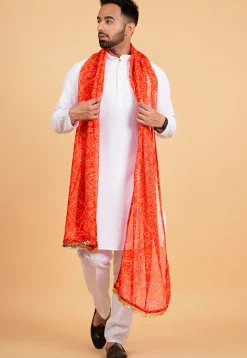 Bandhej Printed Georgette Dupatta in Orange