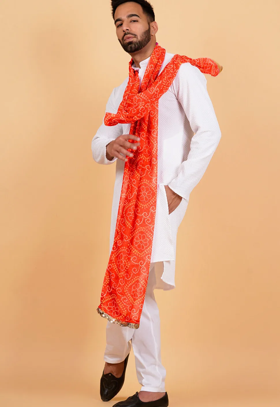 Bandhej Printed Georgette Dupatta in Orange