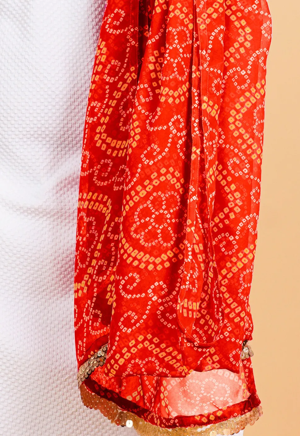 Bandhej Printed Georgette Dupatta in Orange