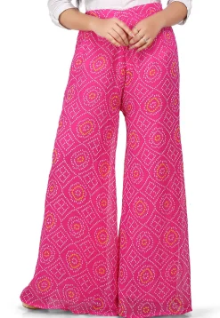 Bandhej Printed Georgette Palazzo in Fuchsia