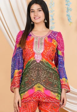 Bandhej Printed Georgette Kurti in Multicolor