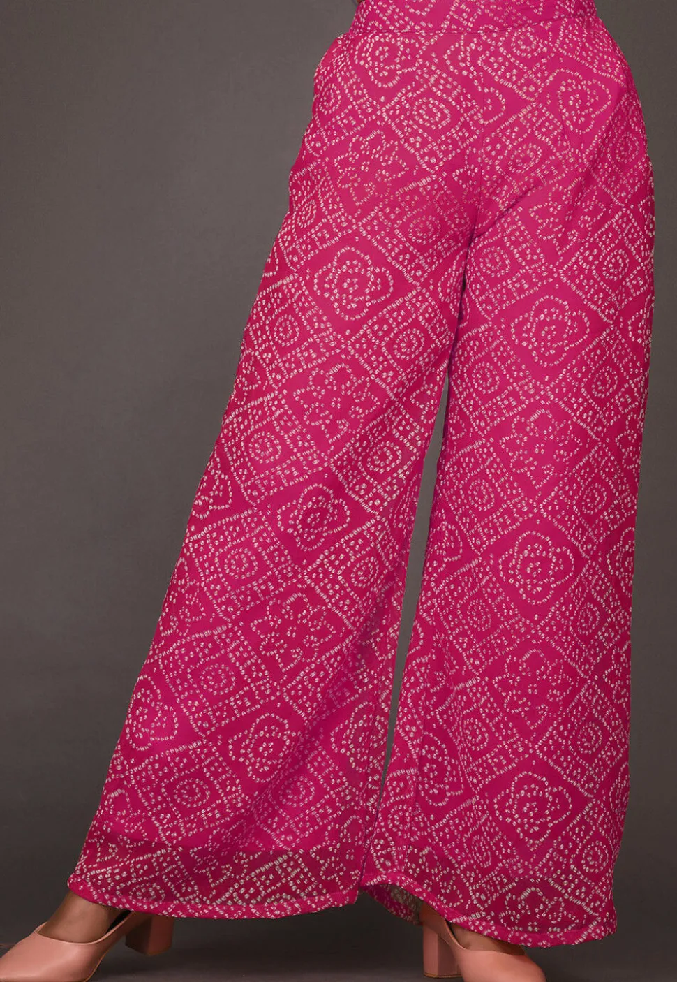 Bandhej Printed Georgette Palazzo in Fuchsia
