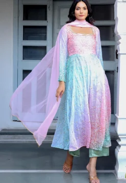 Bandhej Printed Georgette Aline Suit in Multicolor