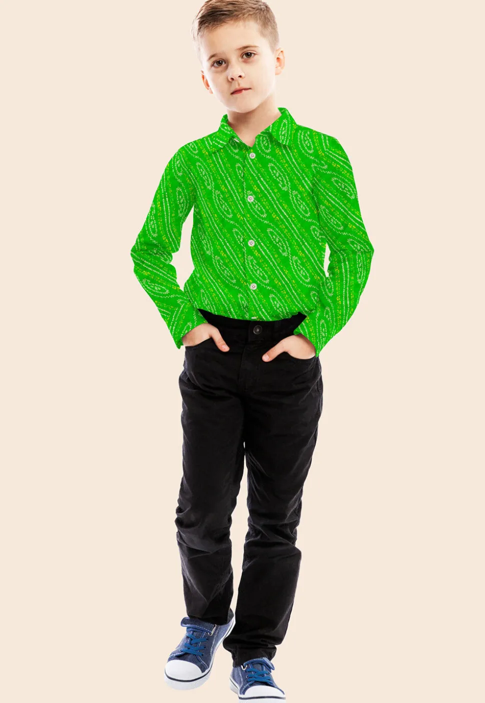 Bandhej Printed Georgette Shirt in Green