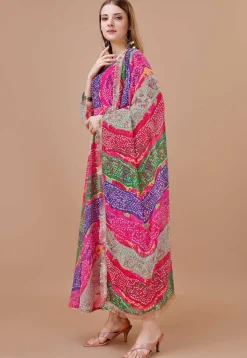 Bandhej Printed Georgette A Line Suit in Multicolor