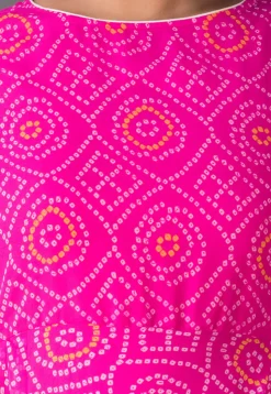 Bandhej Printed Georgette Asymmetrical Suit in Fuchsia