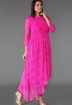 Bandhej Printed Georgette Asymmetrical Suit in Fuchsia