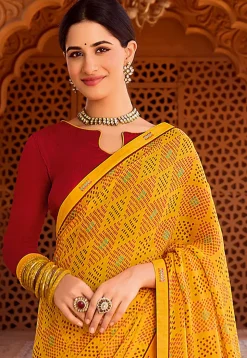 Bandhej Printed Georgette Saree in Yellow