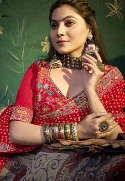 Bandhej Printed Georgette Saree in Red
