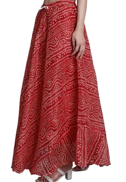 Bandhej Printed Kota Doria Skirt in Red