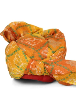 Bandhej Printed Kota Doria Unisex Turban in Shaded Yellow and Orange
