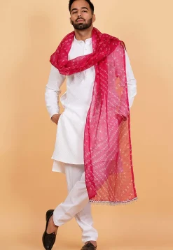 Bandhej Printed Kota Doria Men Dupatta in Fuchsia