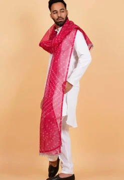 Bandhej Printed Kota Doria Men Dupatta in Fuchsia