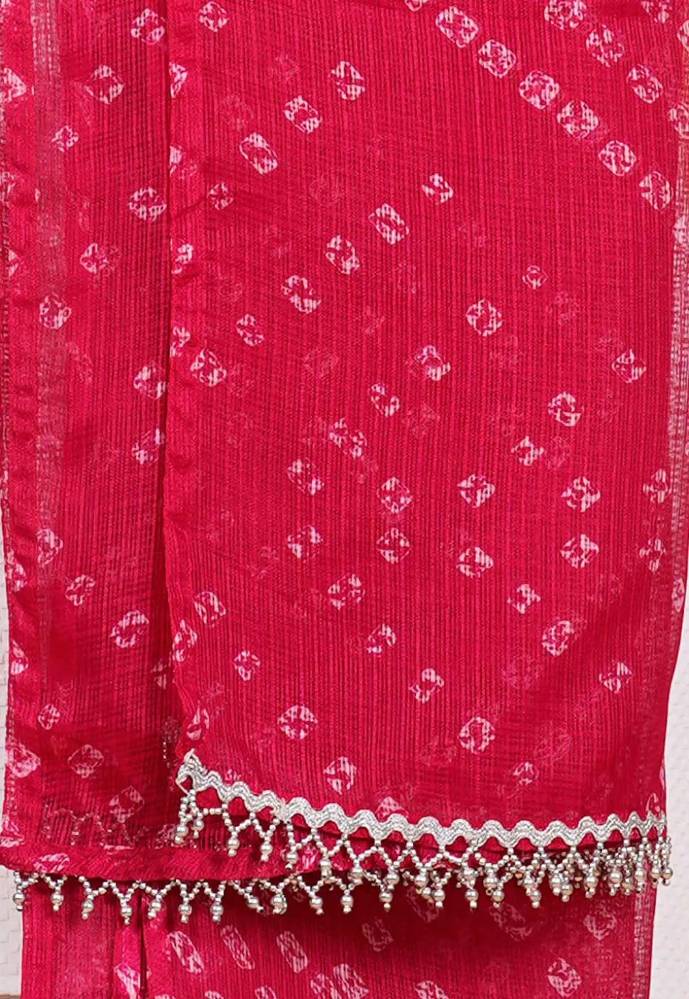 Bandhej Printed Kota Doria Men Dupatta in Fuchsia