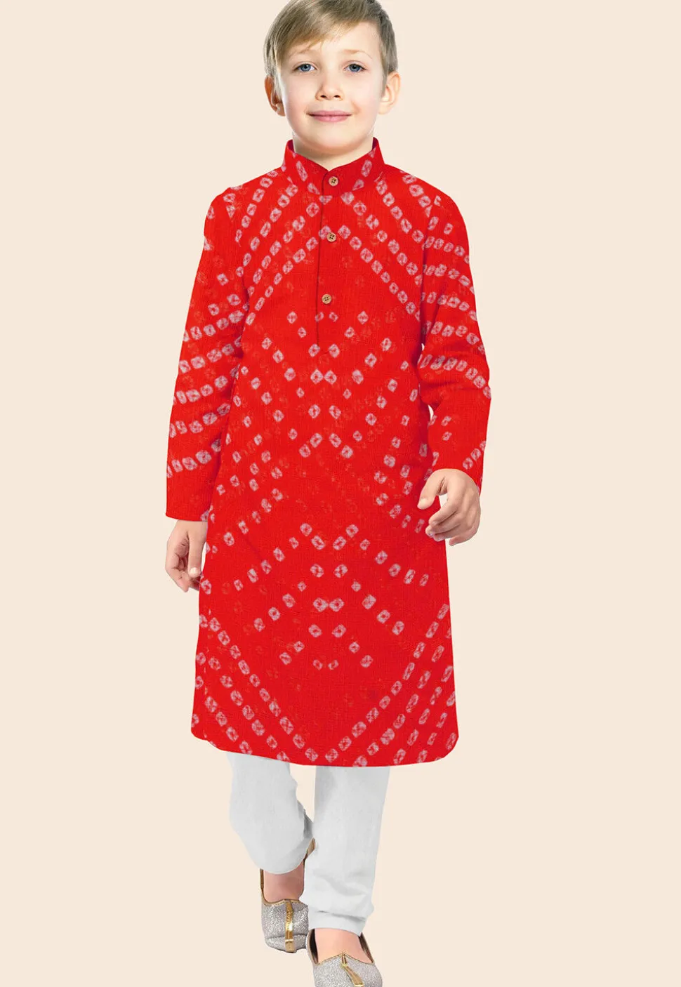 Bandhej Printed Kota Doria Kurta Set in Red