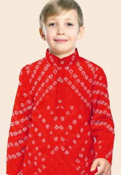 Bandhej Printed Kota Doria Kurta Set in Red