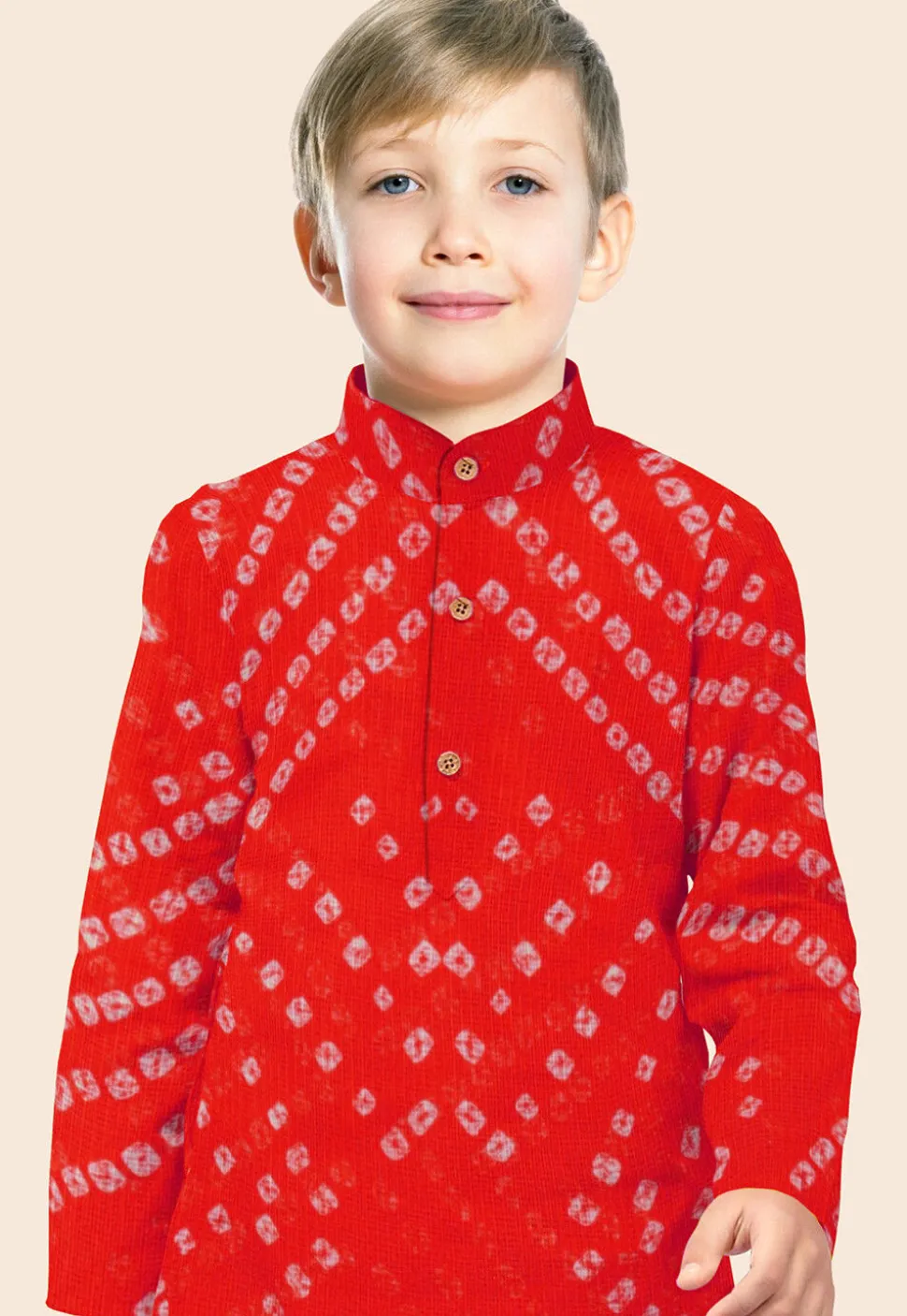 Bandhej Printed Kota Doria Kurta Set in Red