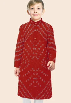 Bandhej Printed Kota Doria Kurta in Maroon