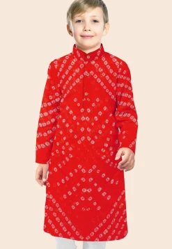 Bandhej Printed Kota Doria Kurta in Red