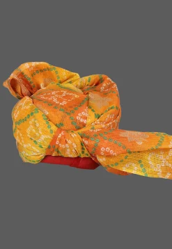 Bandhej Printed Kota Doria Kids Turban in Mustard and Orange