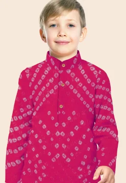 Bandhej Printed Kota Doria Kurta in Fuchsia