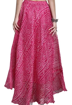 Bandhej Printed Kota Doria Skirt in Magenta