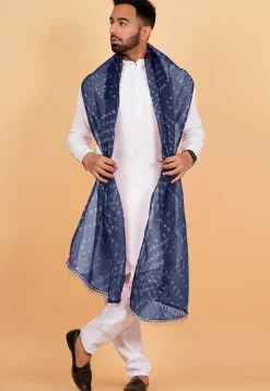 Bandhej Printed Kota Doria Dupatta in Navy Blue