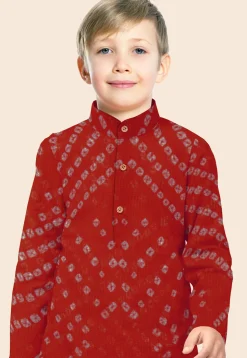 Bandhej Printed Kota Doria Kurta Set in Maroon