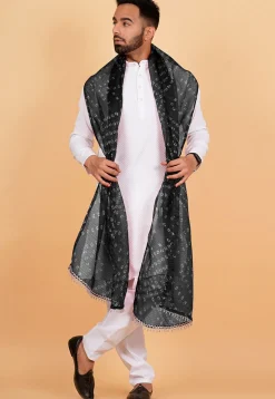 Bandhej Printed Kota Doria Dupatta in Black
