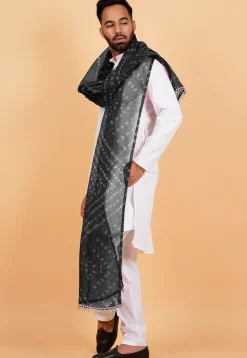 Bandhej Printed Kota Doria Dupatta in Black