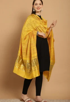 Bandhej Printed Muslin Silk Dupatta in Yellow