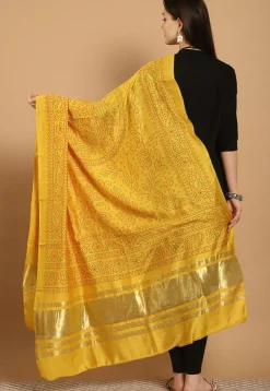 Bandhej Printed Muslin Silk Dupatta in Yellow