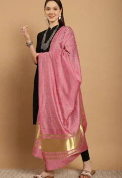 Bandhej Printed Muslin Silk Dupatta in Pink