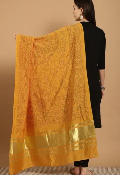 Bandhej Printed Muslin Silk Dupatta in Mustard