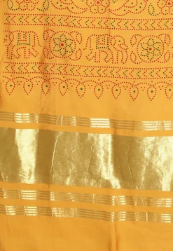 Bandhej Printed Muslin Silk Dupatta in Mustard