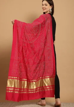 Bandhej Printed Muslin Silk Dupatta in Fuchsia