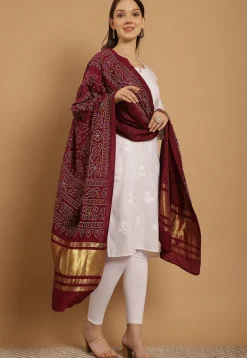 Bandhej Printed Muslin Silk Dupatta in Maroon